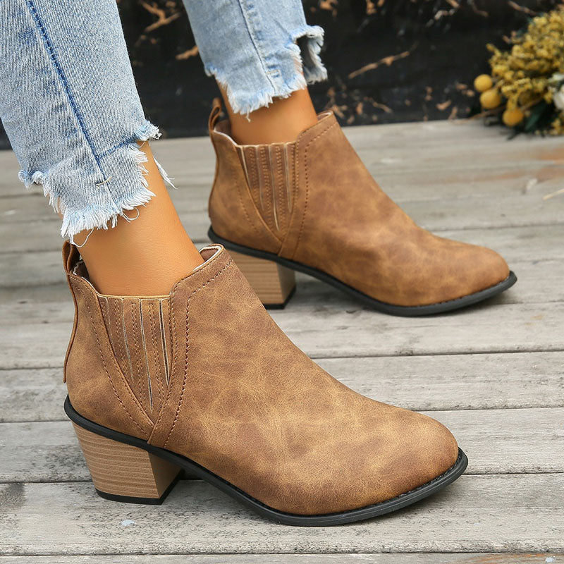 Damfotledsskor Chunky Klackar Vintage Stil PU-3