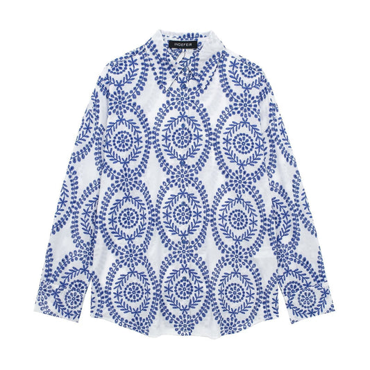 Dam Skjorta Broderad LÄngÀrmad 100% Bomull Cardigan-1
