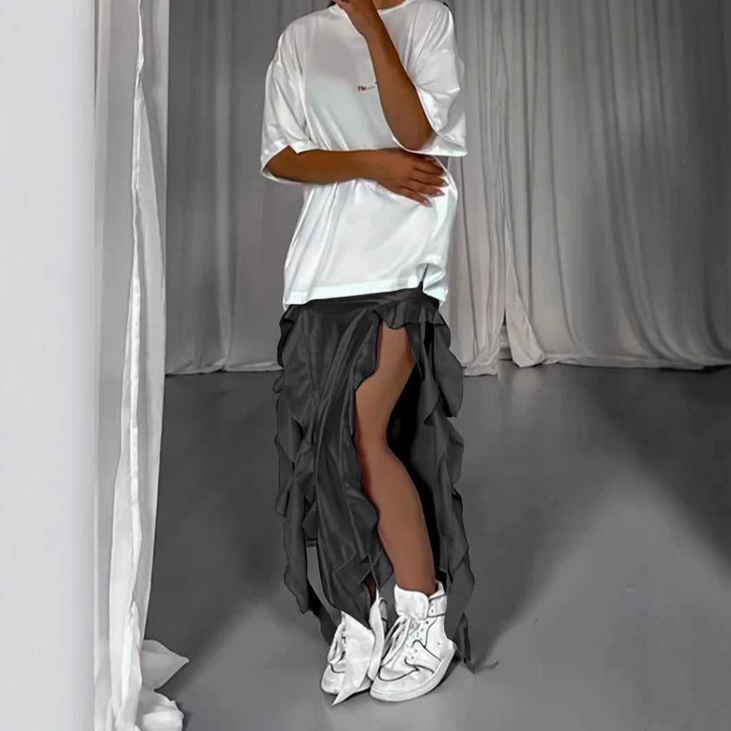 Kvinnor Maxirock Asymmetrisk Frans Satin 5
