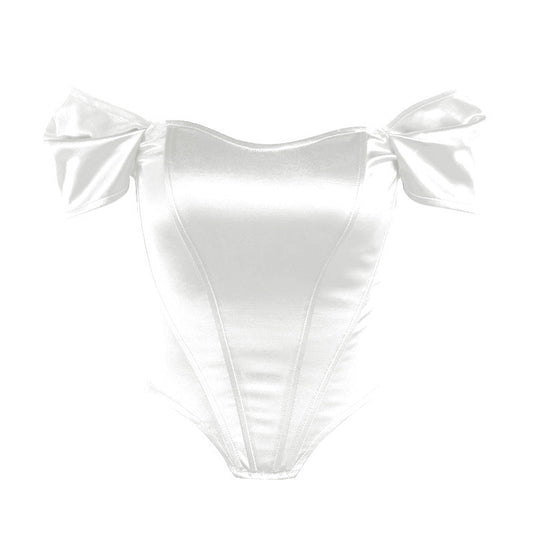 Kvinnors Bustier Topp Axelfri RĂŒsch Satin 1