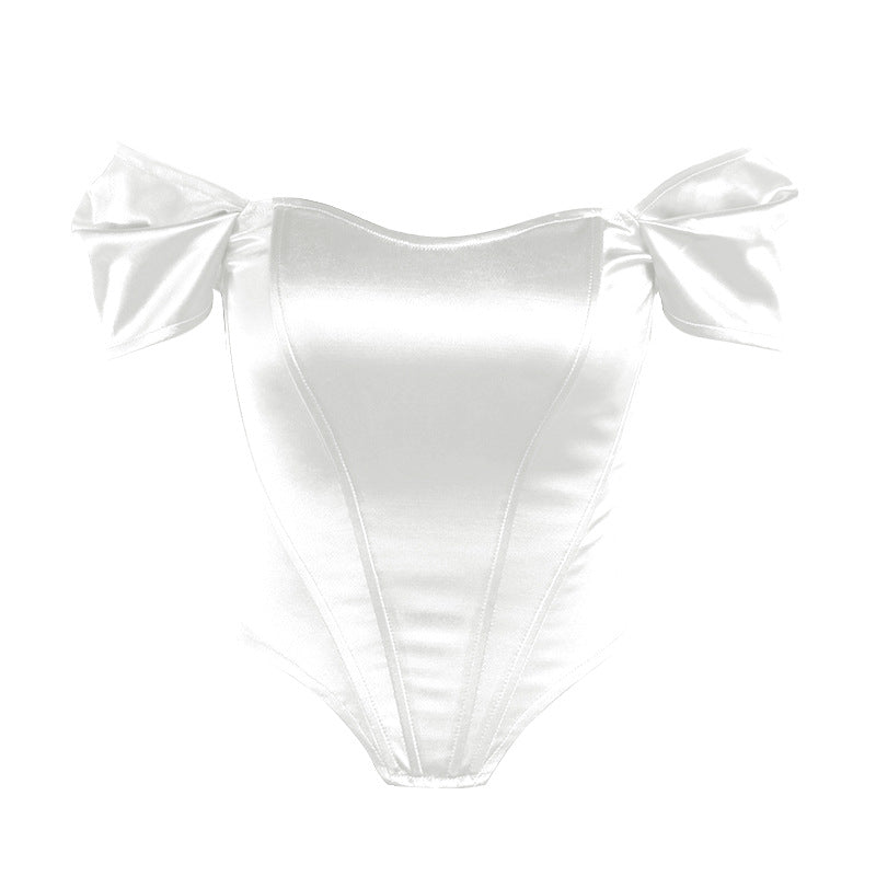 Kvinnors Bustier Topp Axelfri Rüsch Satin 7