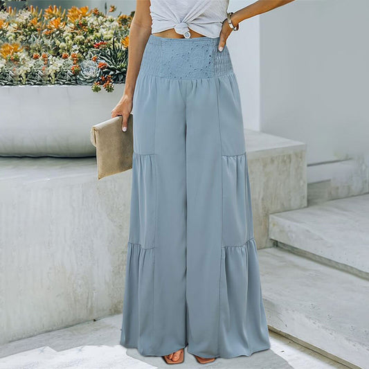 Kvinnors Palazzo Byxor Bred Ben Elastisk Midja Mjukt Tyg-1