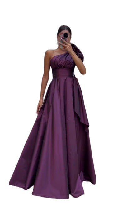 Kvinnors Långärmad Klänning Asymmetrisk Polyester-5