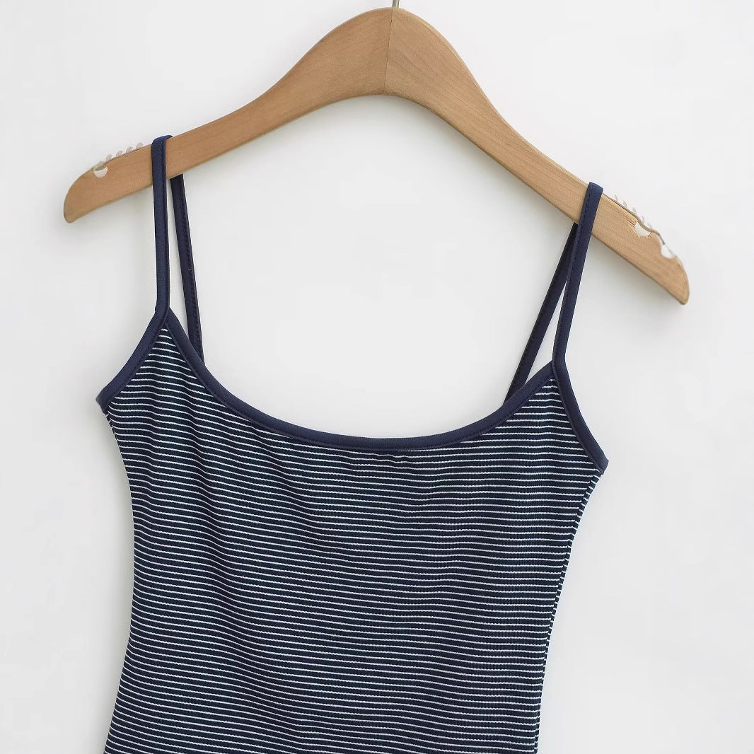 Damens Topp Spaghettiband Ränder Andningsbart Tyg 3