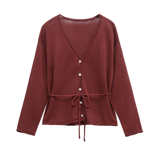 Kvinnors V-Neck Cardigan i Andningsbar Bomullsblandning med Knappar â Elegant och BekvĂ€m Passform, Finns i Flera FĂ€rger 1