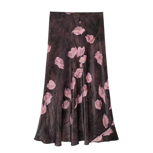 Dam Midi Kjol A-Line Tryckt Polyester-1
