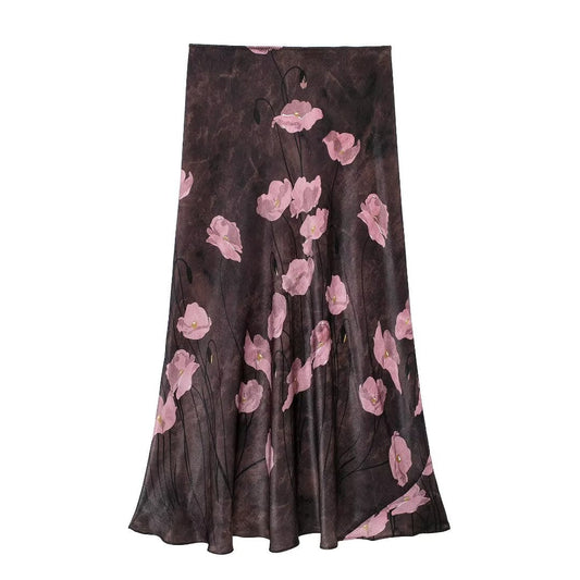 Dam Midi Kjol A-Line Tryckt Polyester-1