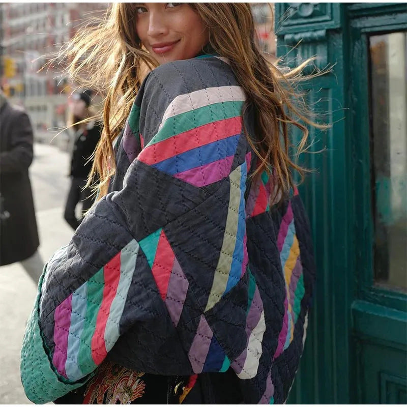 Lång Kofta Dam Tryckt Polyester Bomull-4