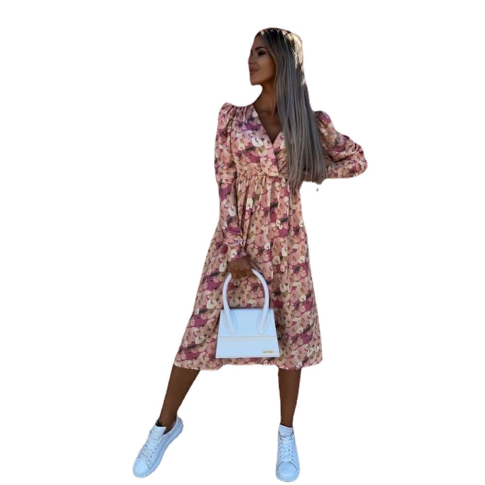 Kvinna Midi Klänning V-hals Asymmetrisk Polyester-4