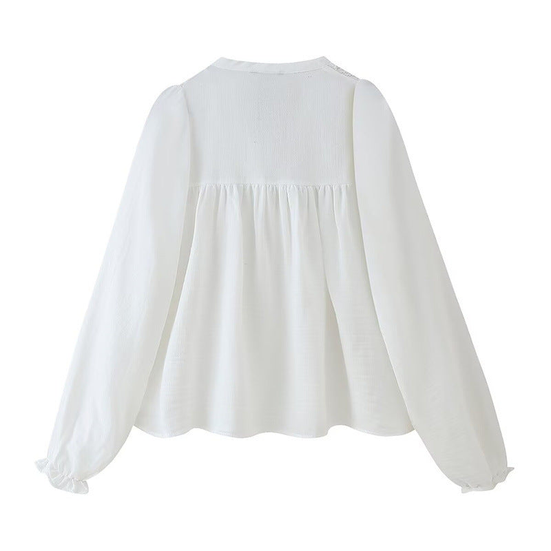 Herrskjorta Broderad Avslappnad V-ringning Polyester 3