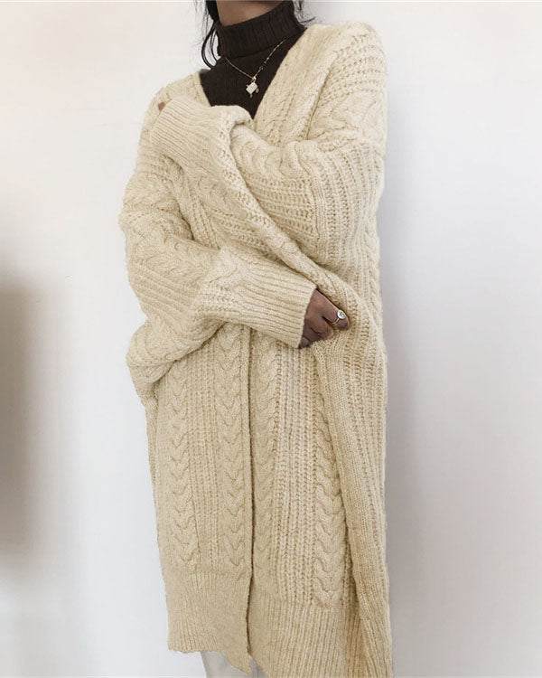 Lång Kofta Dam Tjock Stickad Polyester Retro Design-3