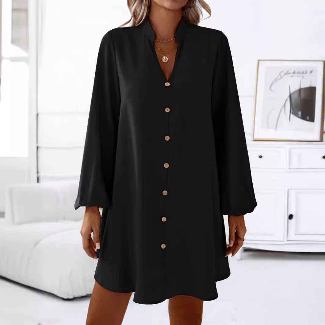 Damklänning Midi Långärmad V-Neck Polyester A-linje-5