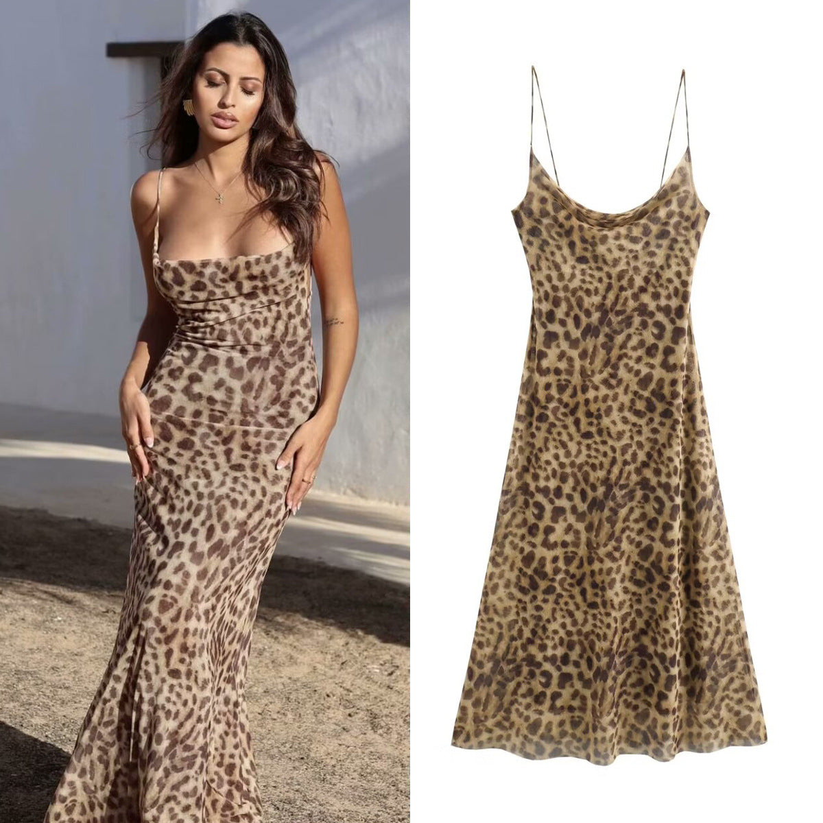 Damklänning Midi Off-Shoulder Djurtryck Bodycon Mjuk Elastisk-2