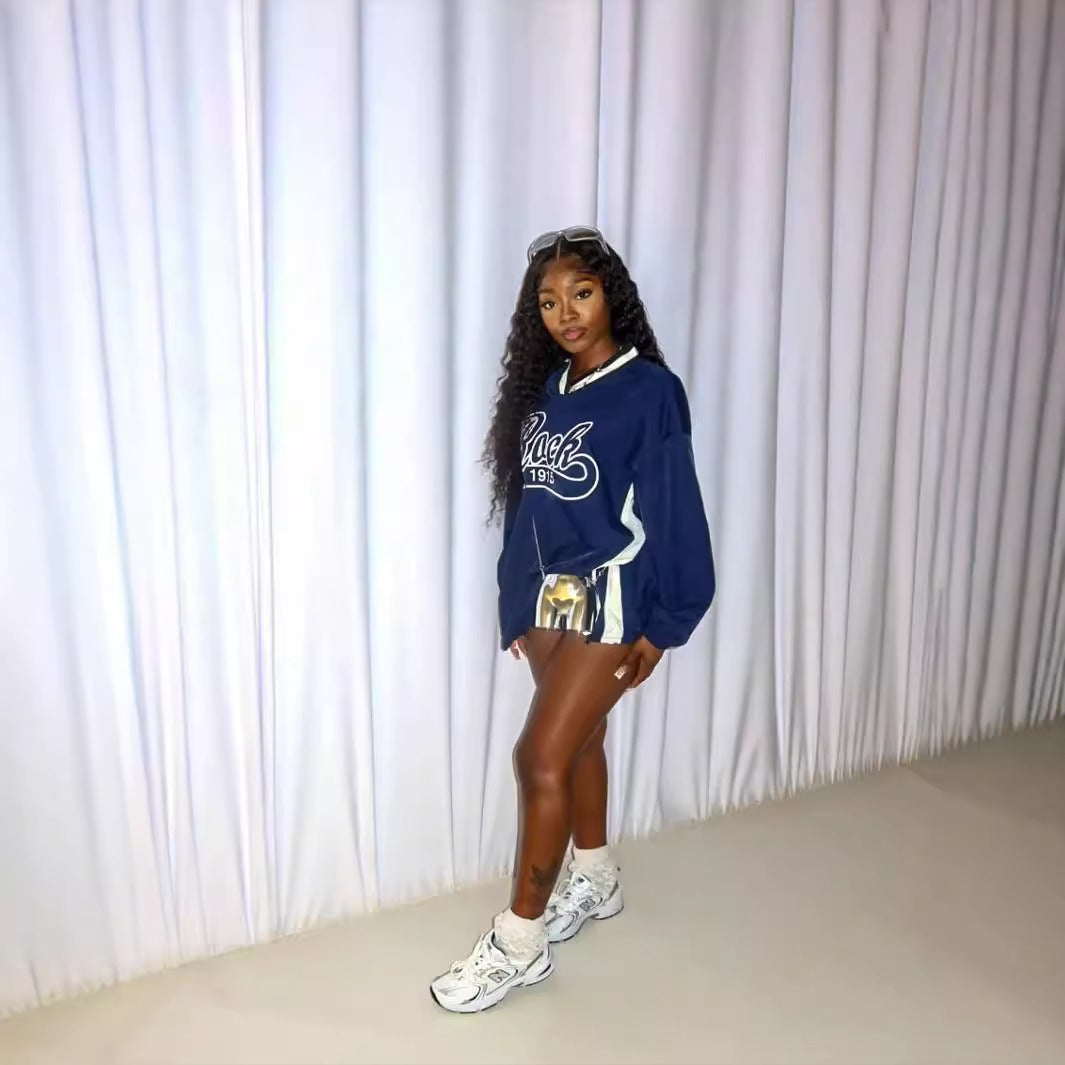 Dam Tröja V-Hals Streetwear Polyester Färgblock-5