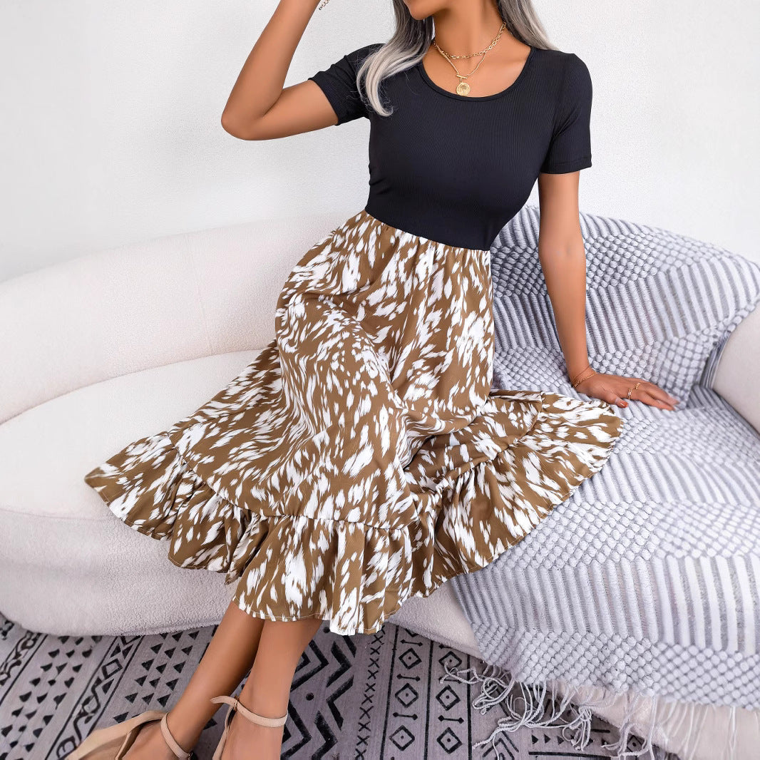 Kvinna Midi Klänning A-Linje Chiffon Rüsch-4