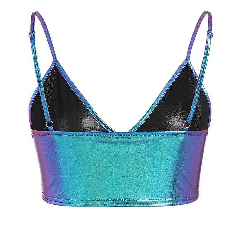 Damen Skördetopp mit Glänzender Metalloptik – Justierbare Träger, Weiches Elastisches Material, Ideal für Festliche Anlässe und Casual Wear 5