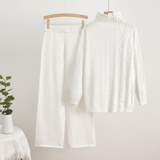 Dam Turtleneck Set med Långa Ärmar och Byxor i Viskosfiber-1