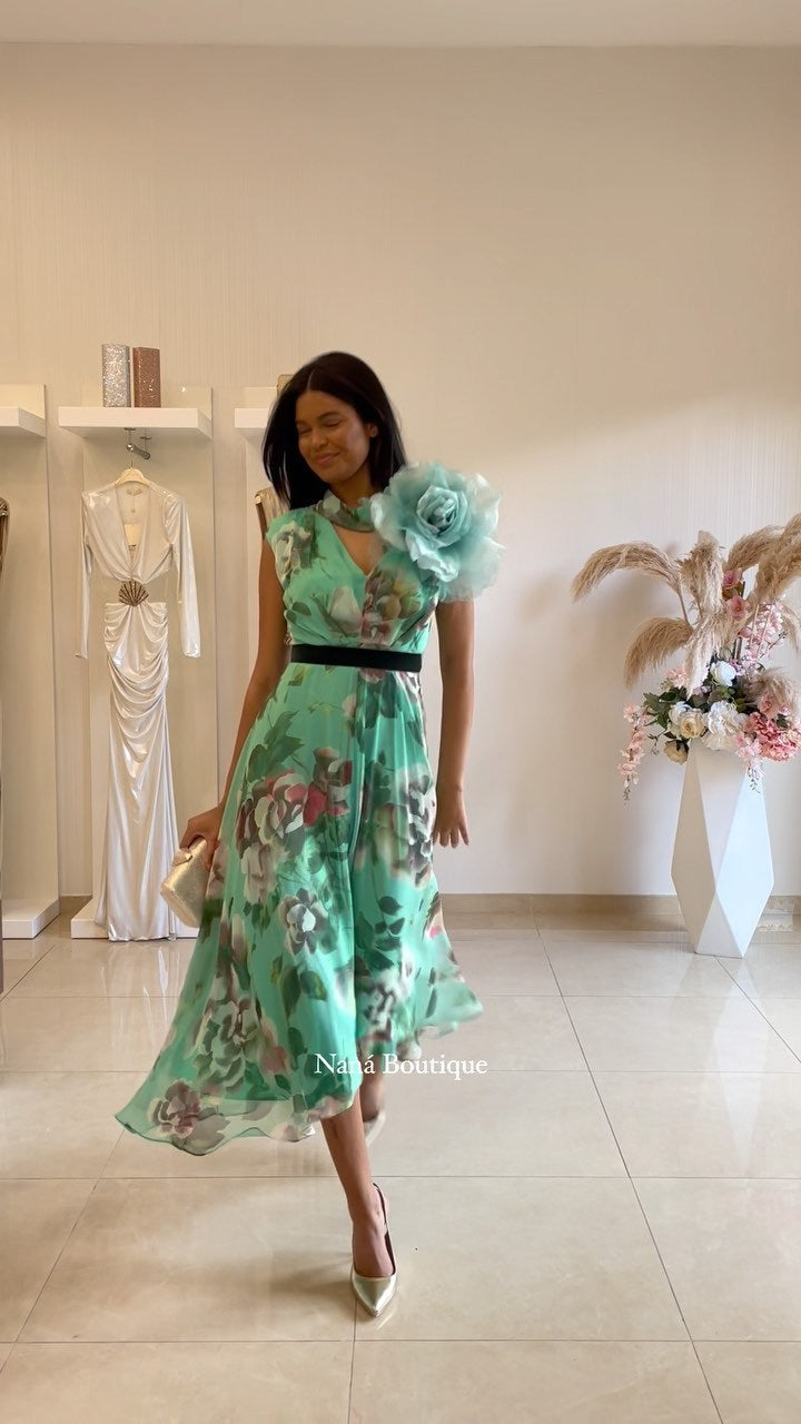 Dam Midi Klänning A-linjeformad Söt Polyester-1