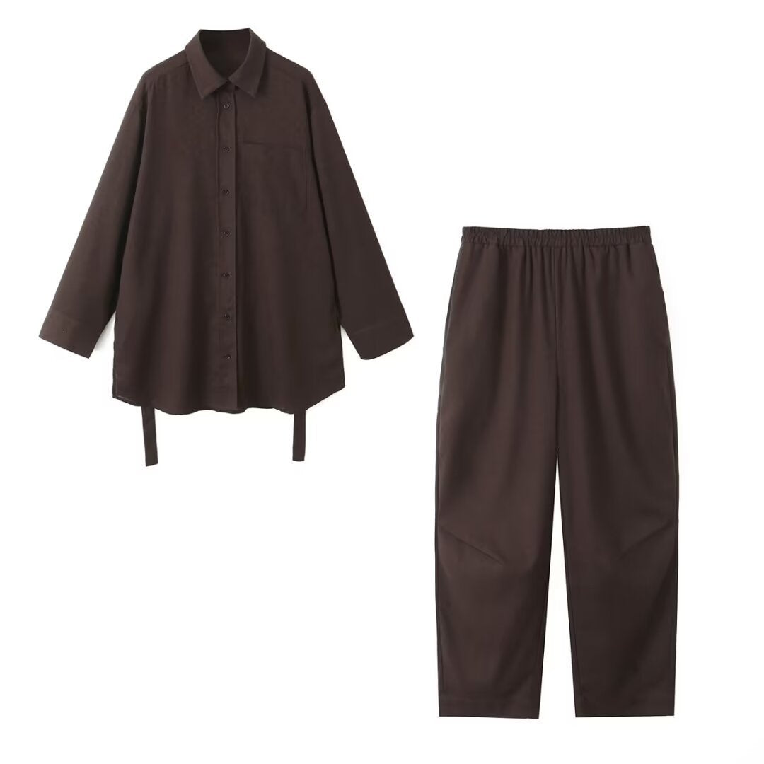 Variant image for Dam Set med Skjortjacka och Långa Byxor Polyester Street Fashion-9