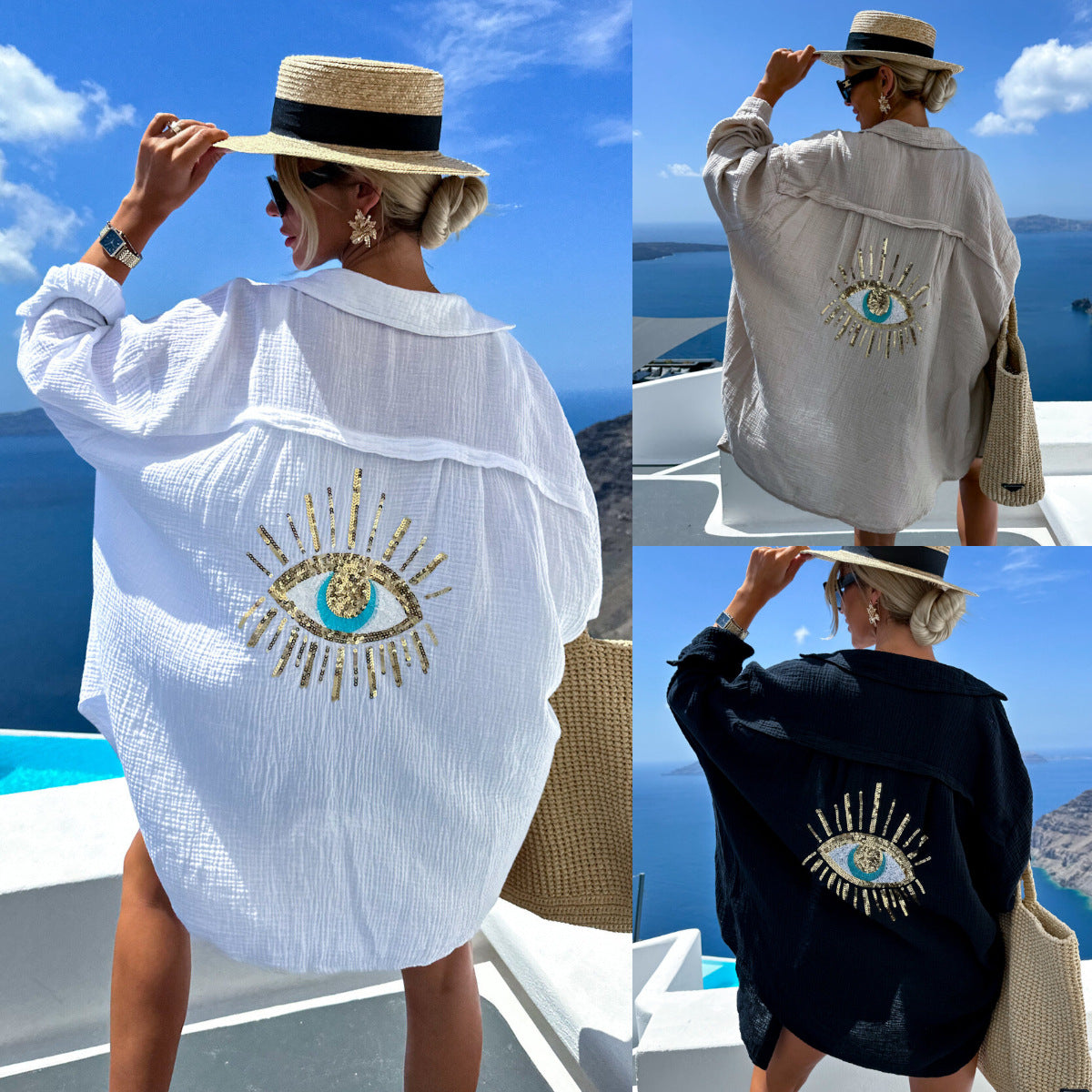 Dam Skjorta V-ringad med Fickor Polyester Långärmad-2