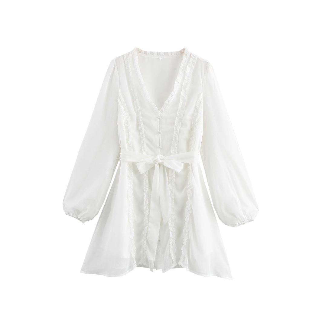 Dam A-Line Kjol V-ringning Volanger Högkvalitativt Tyg-2