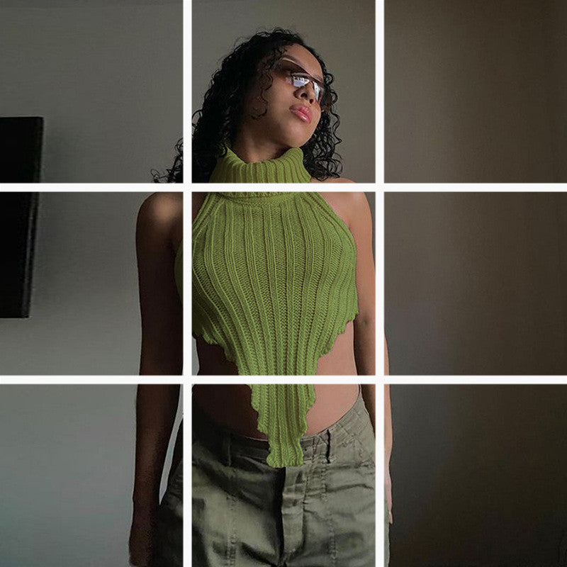 Dam Stickad Oregelbunden Väst Polyester Elegant Trendig-4