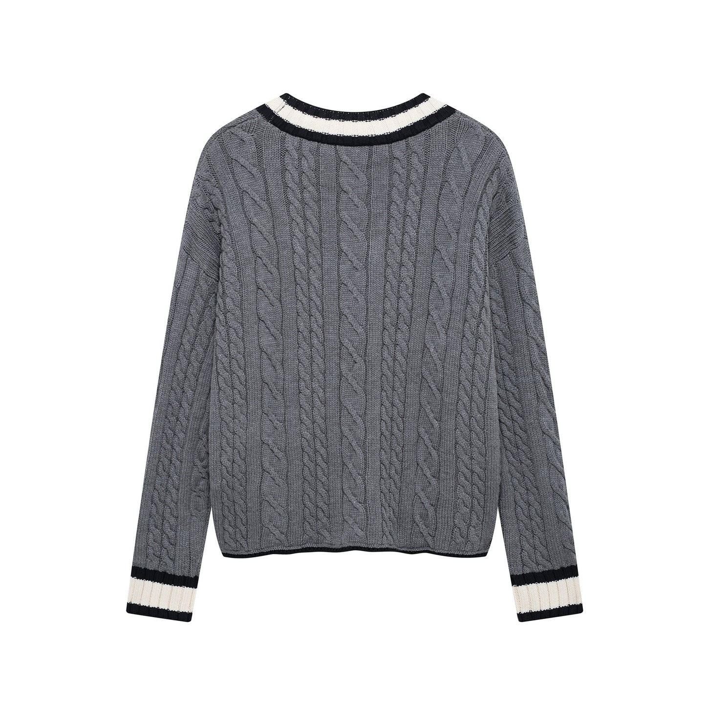 Kvinnors Cardigan Flätmönster Bomullsmix med Kontrastdetaljer-2