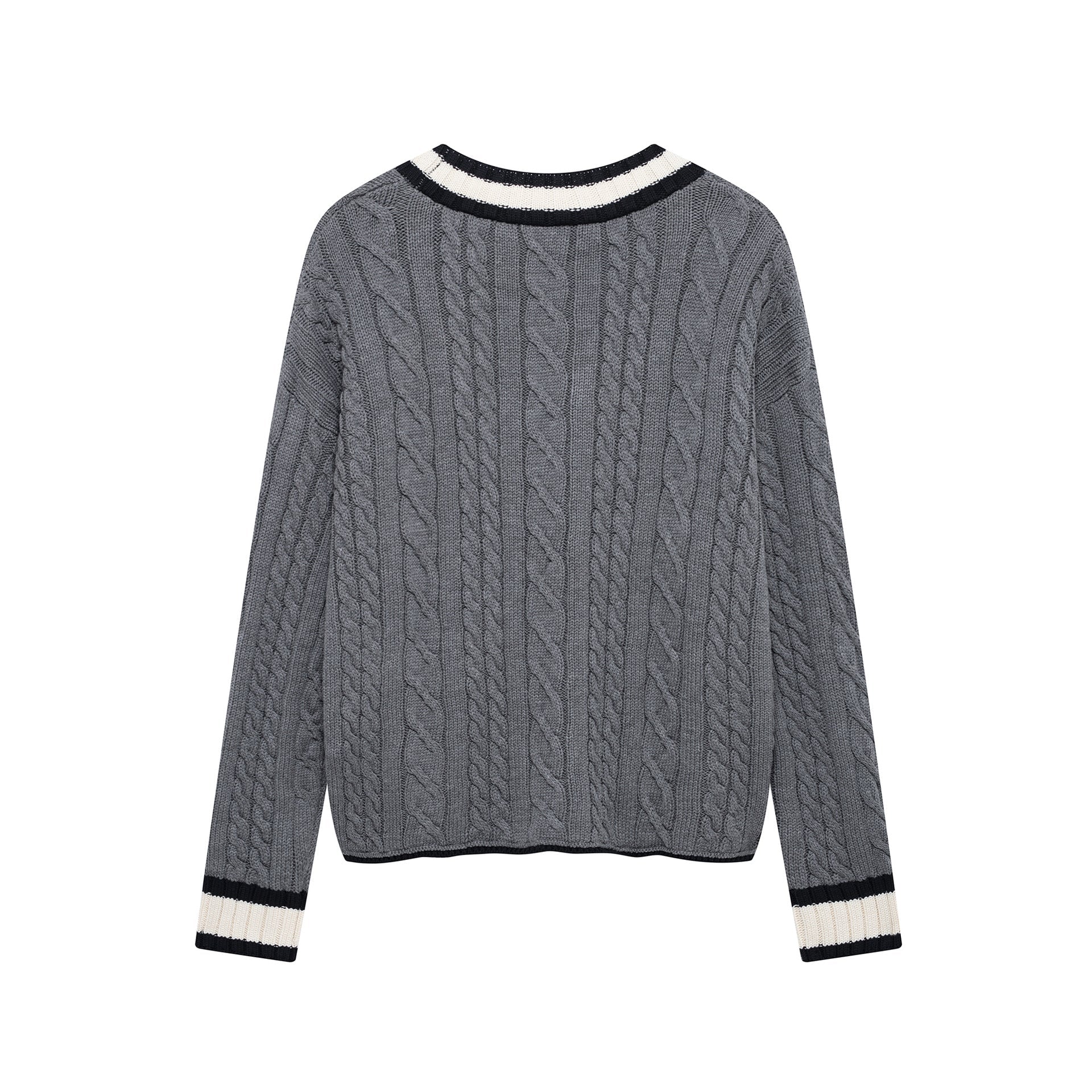 Kvinnors Cardigan Flätmönster Bomullsmix med Kontrastdetaljer-2