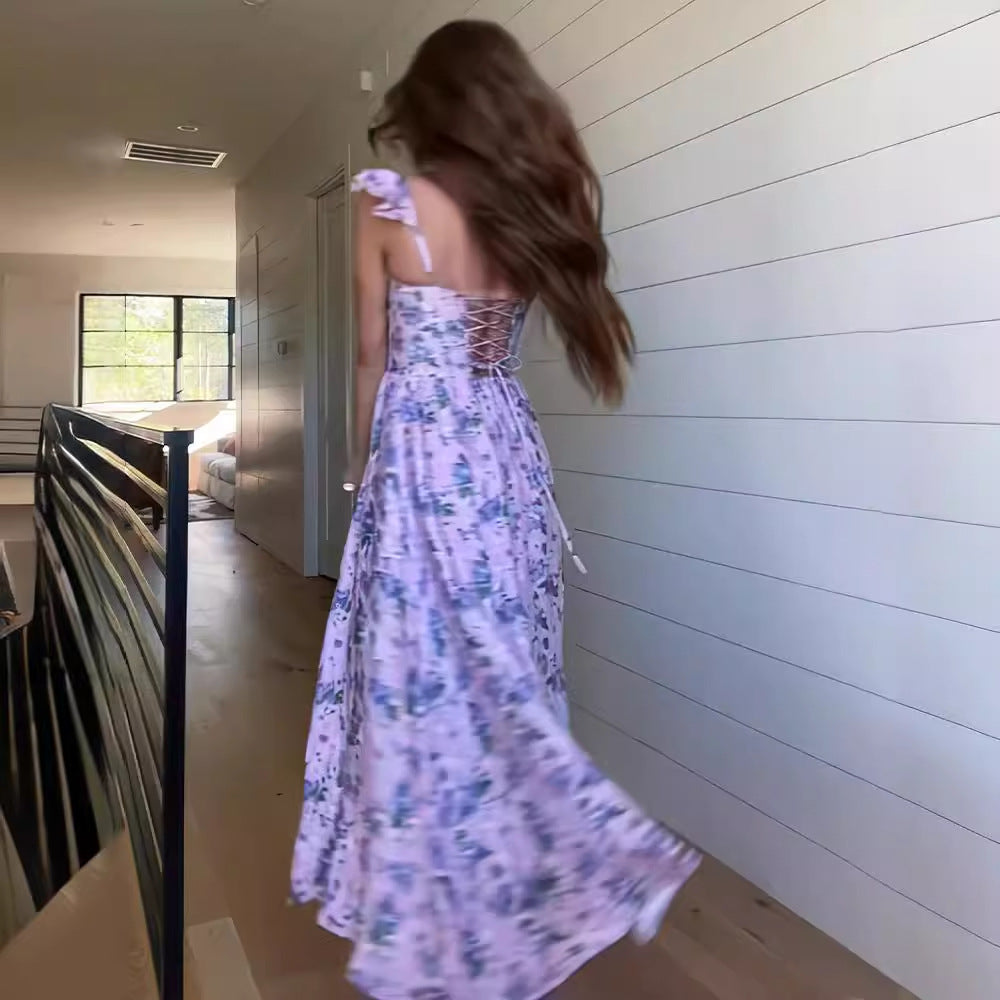 Kvinnors A-linjeformad Klänning Blommönster Polyester-3