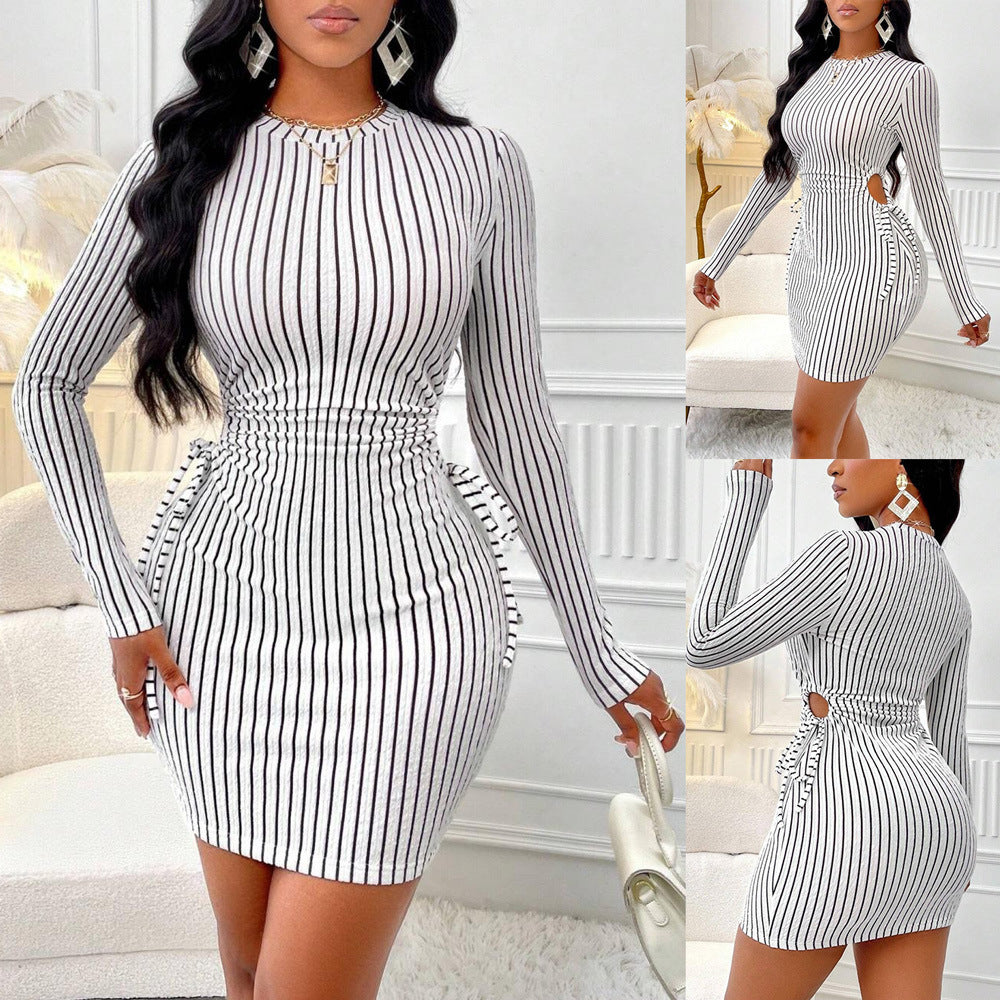 Fina Dam Klänningar Långärmad Bodycon Mini Kjol Polyester Elastan-2