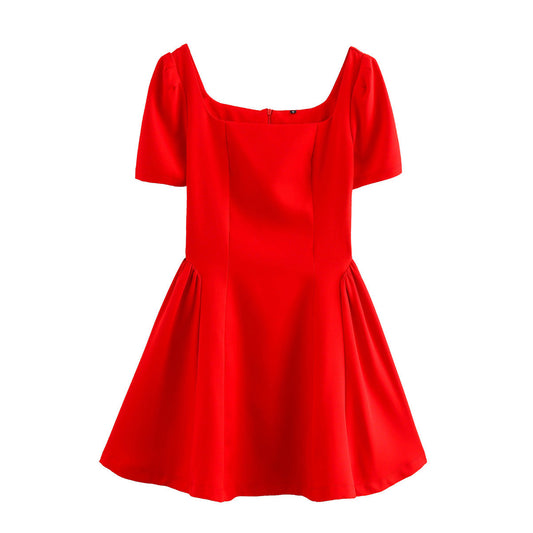 Kvinnors A-linjeklänning Fyrkantig Halsringning Polyester-1