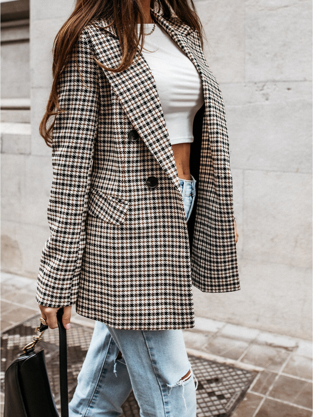 Dam Blazer Rutig Design i Acetat och Bomull-3