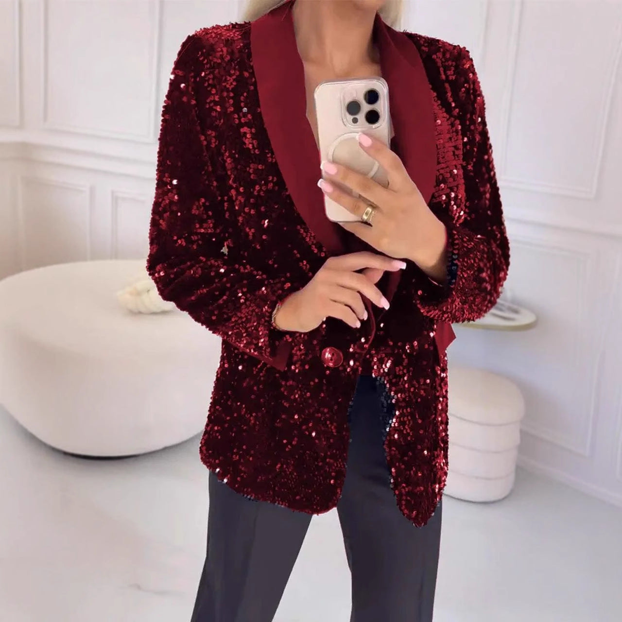 Variant image for Dam Blazer med Paljetter Reverskrage Polyester Spandex-25
