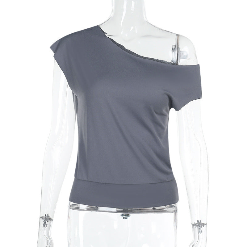 Kvinnors Asymmetrisk Topp Modern Design Elastiskt Material 7