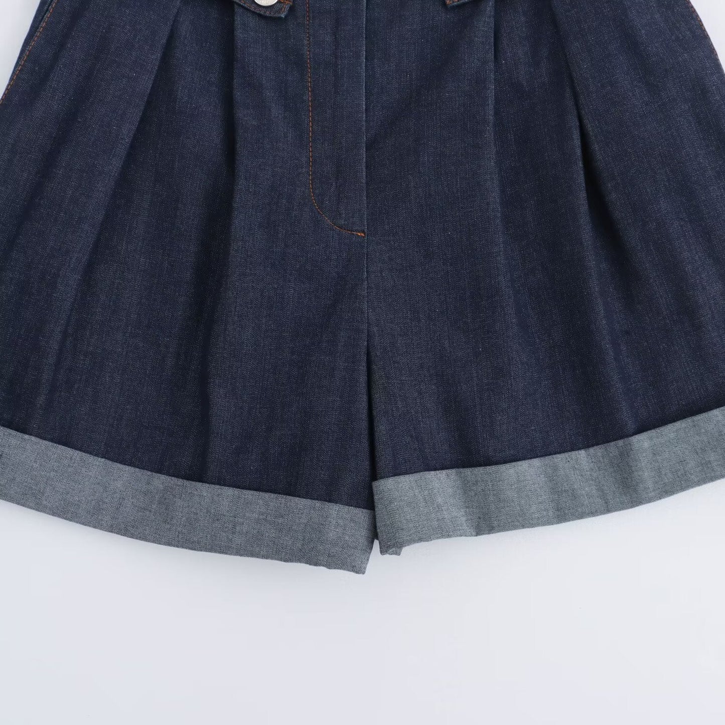 Kvinnliga Jeansshorts Vid Passform Dekorativa Detaljer Denim 4