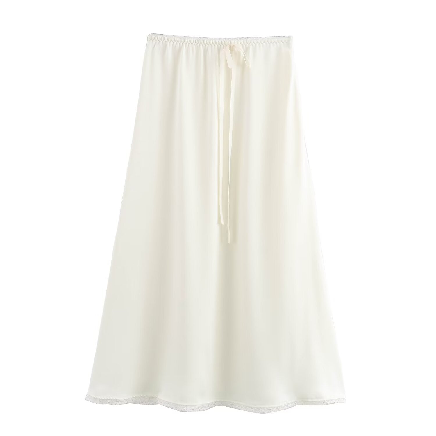 Dam Midikjol A-Line Satin Elastisk Street Fashion-1