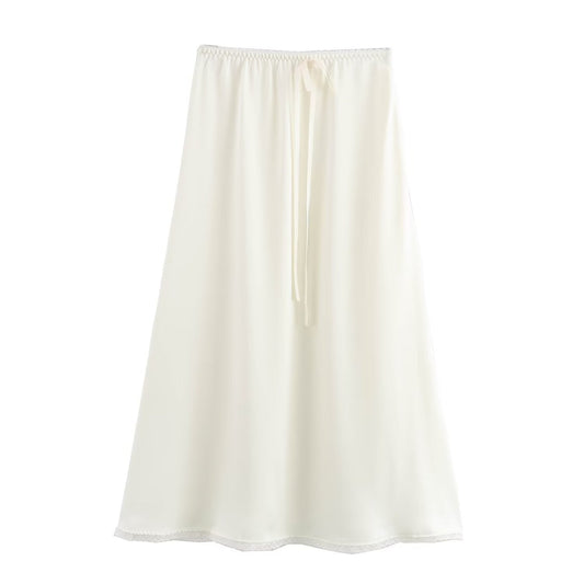 Dam Midikjol A-Line Satin Elastisk Street Fashion-1