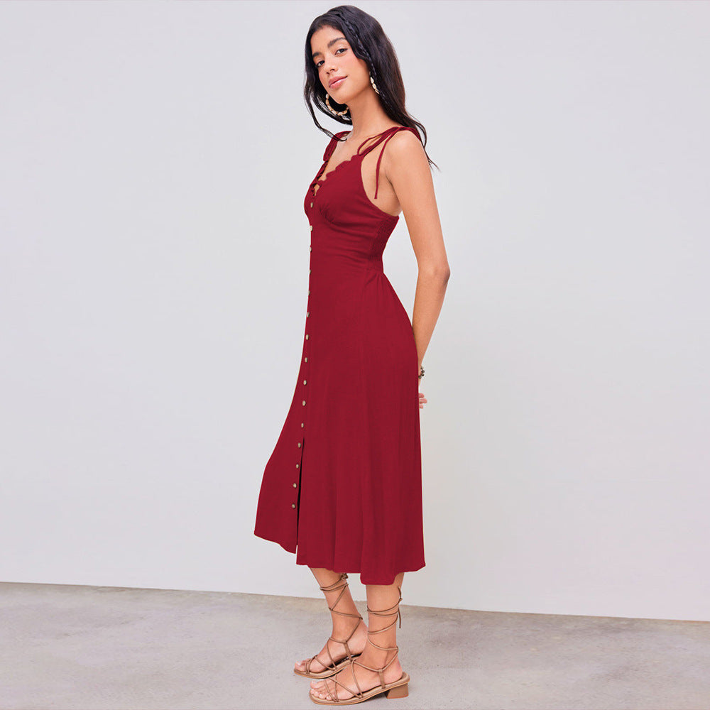 Damklänning V-ringad A-linje Midi Polyester-5