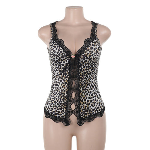 Kvinnors Camisole Leopardmönster Spetsdetaljer Elastiskt Tyg 1
