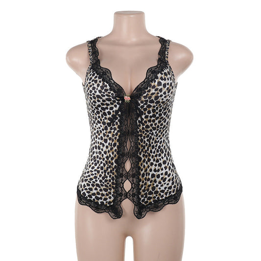 Kvinnors Camisole Leopardmönster Spetsdetaljer Elastiskt Tyg 1