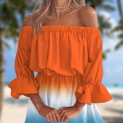 Kvinnors A-Linjeformad Klänning Off-Shoulder Elastisk Midja Stretch Polyester-2