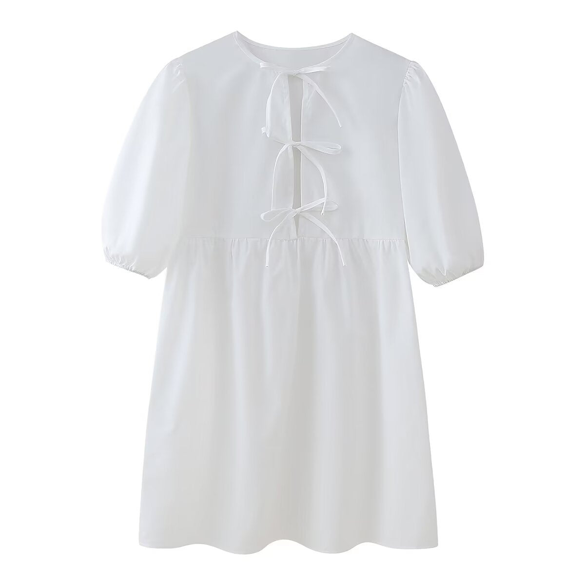 Variant image for Kvinnor Klänning Kort Puffärmar Bindande Bälte Polyester-15