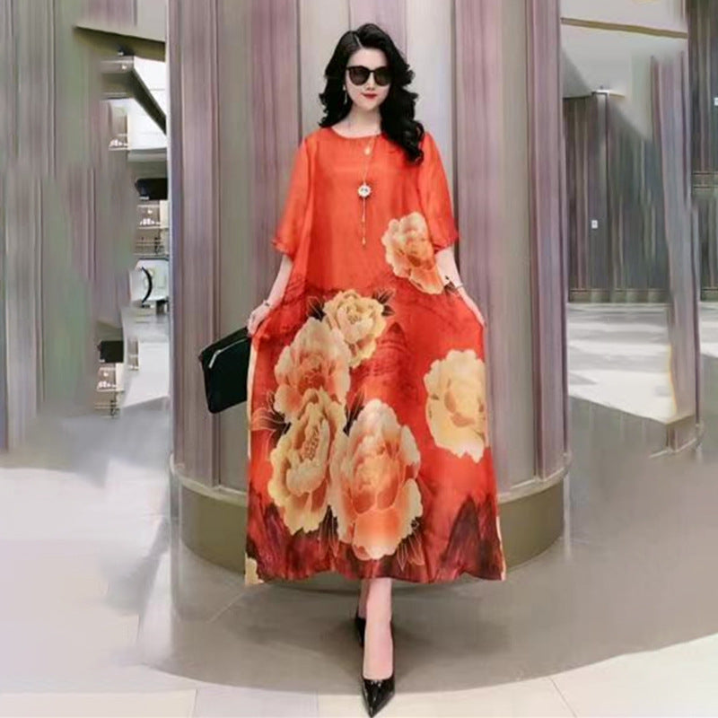 Dam Lång Kjol Blommönster Polyester Elegant och Mångsidig-5