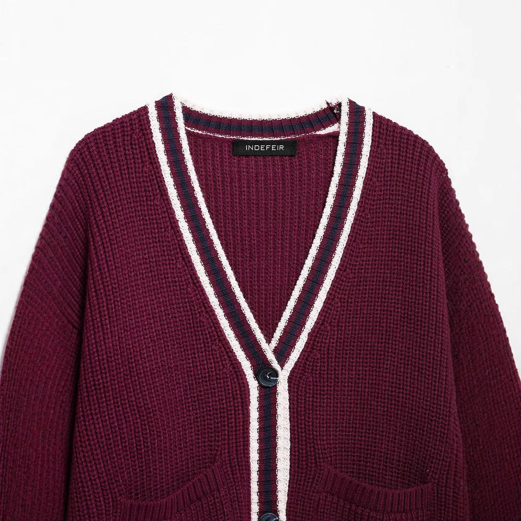 Dam Kofta V-ringad Stickad Mjuk Akryl-4