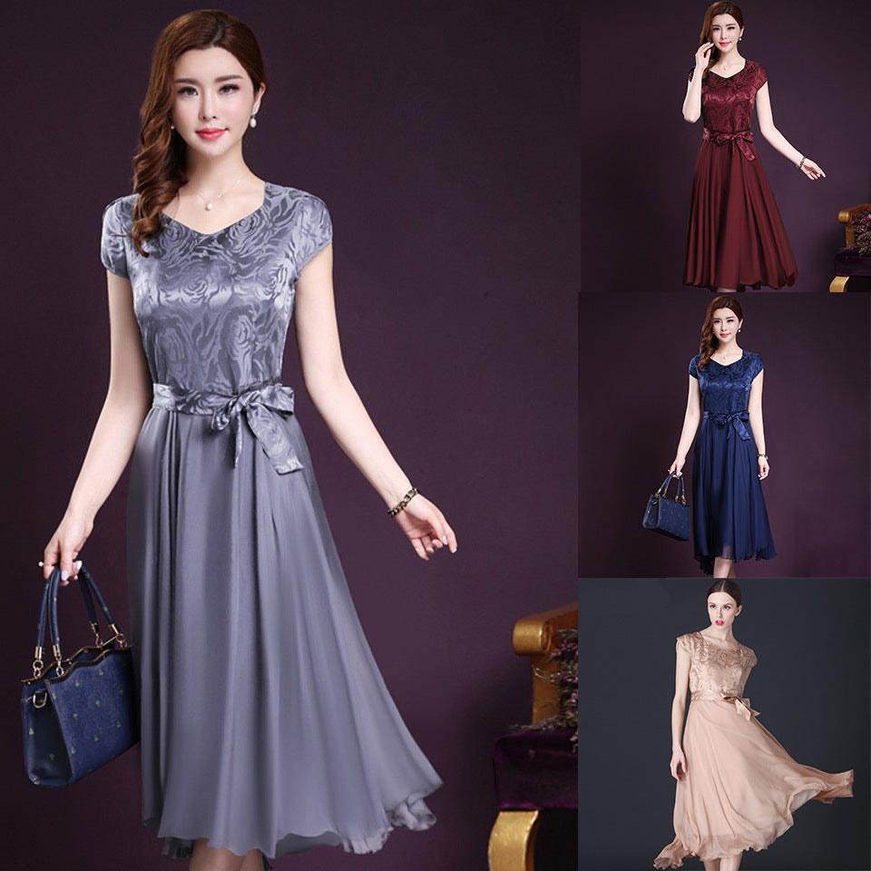 Dam Klänning Midi Asymmetrisk Chiffon-2