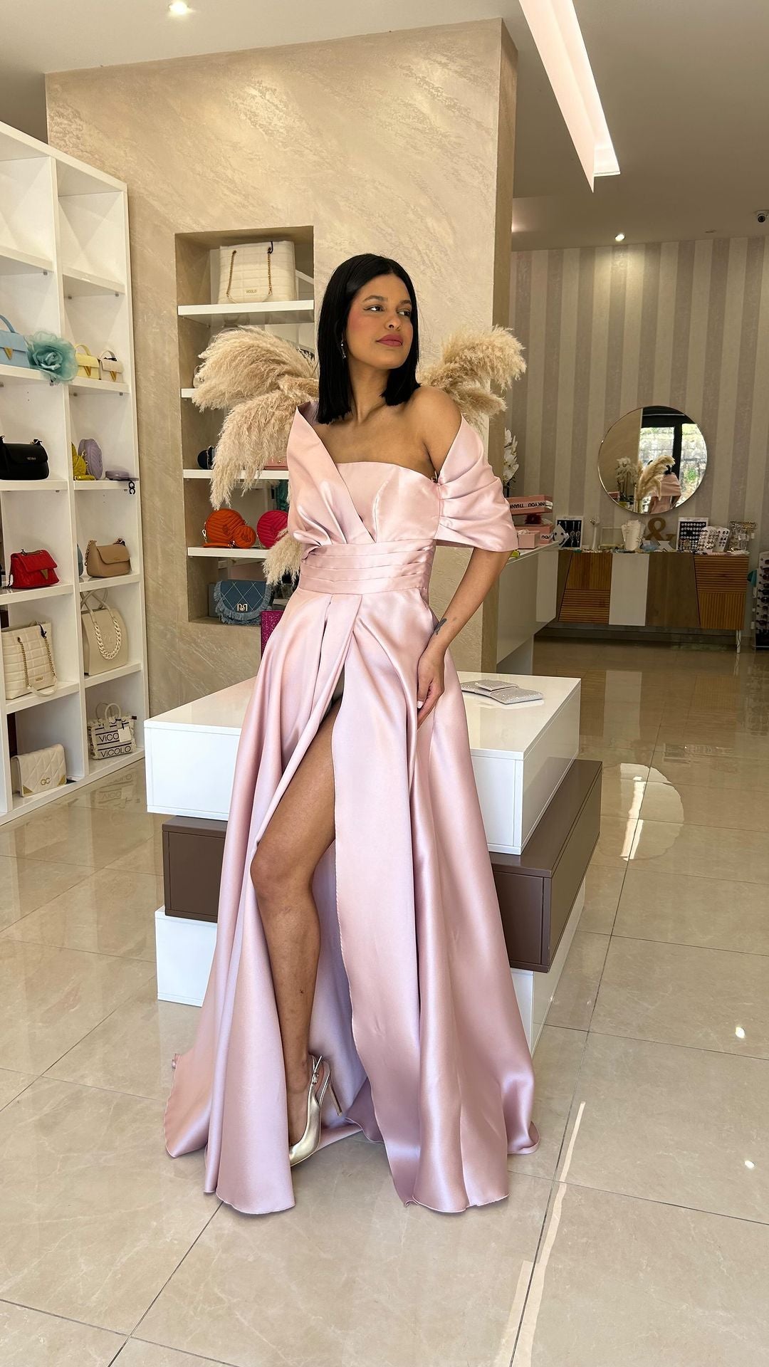Damklänning Asymmetrisk Satin Ärmlös Polyester-5