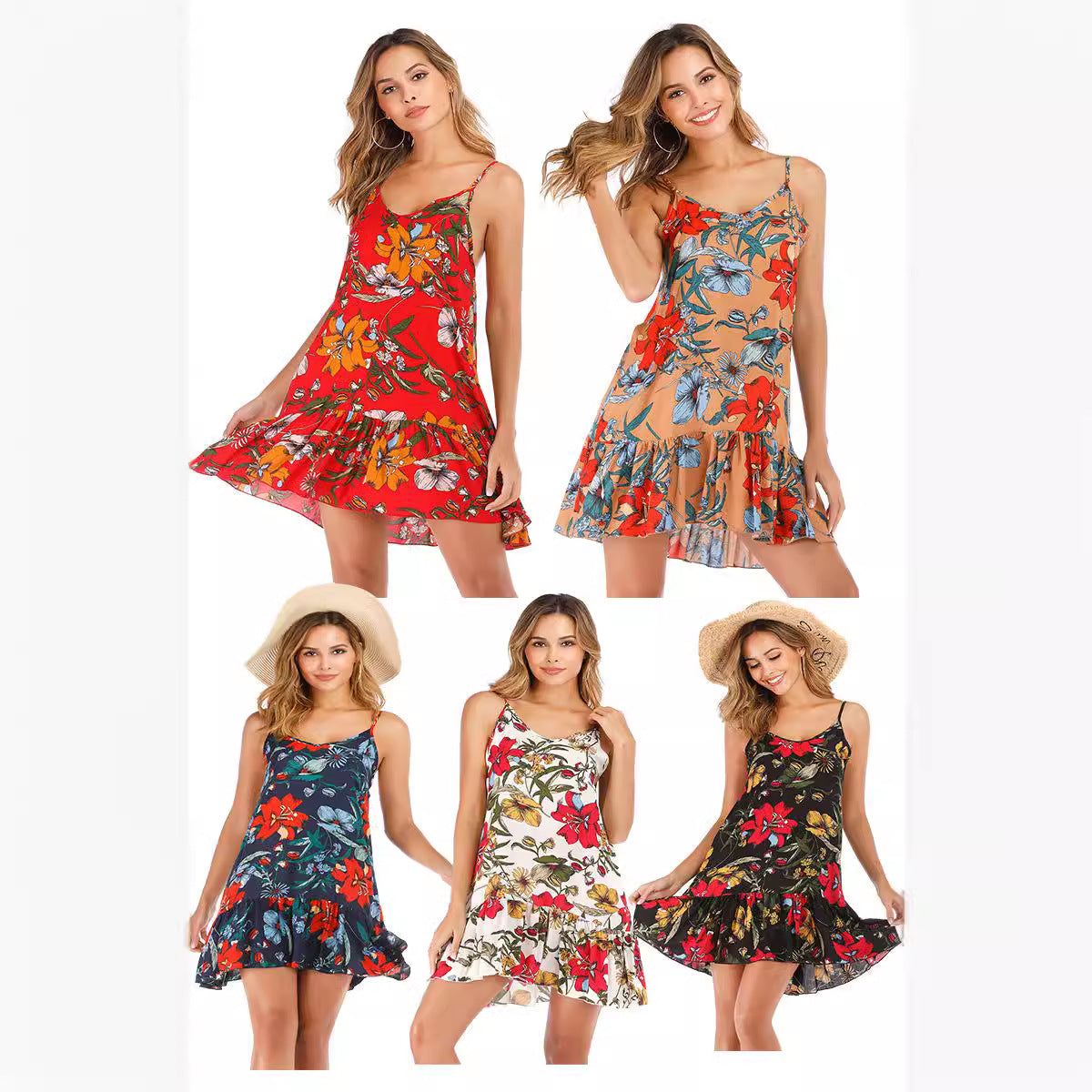 Damklänning A-linjeformad Blommig 90% Fiber Ärmlös-2