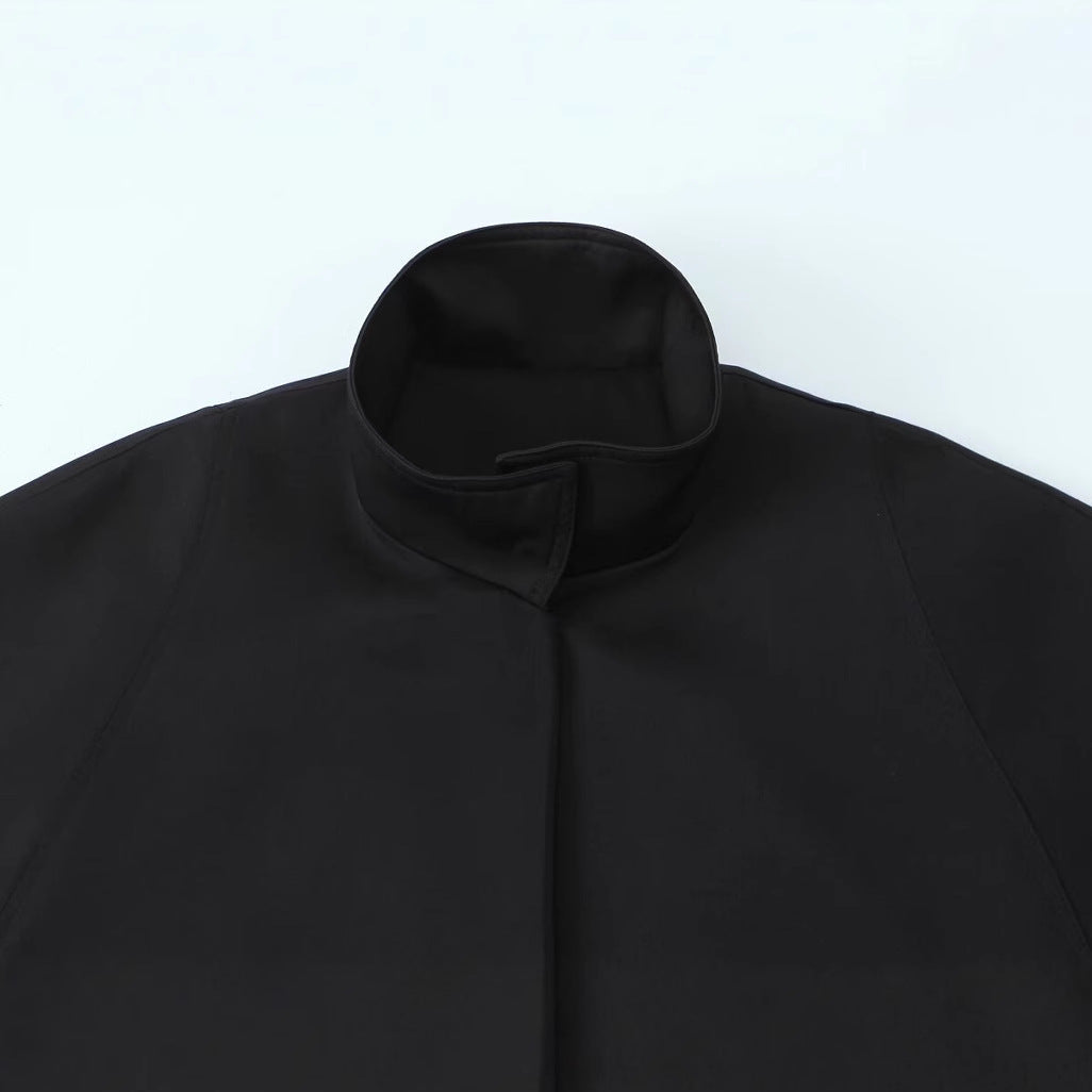 Dam Långärmad Regnrock Monokrom Vattenavvisande Tyg-3