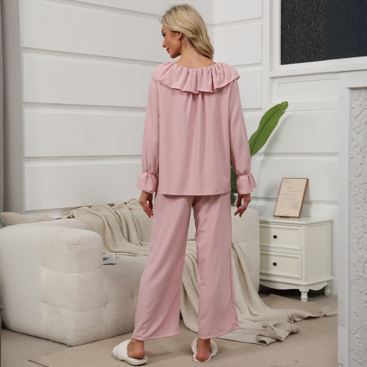 Kvinnors Långärmad Set Hemkläder Avslappnad Polyester-2