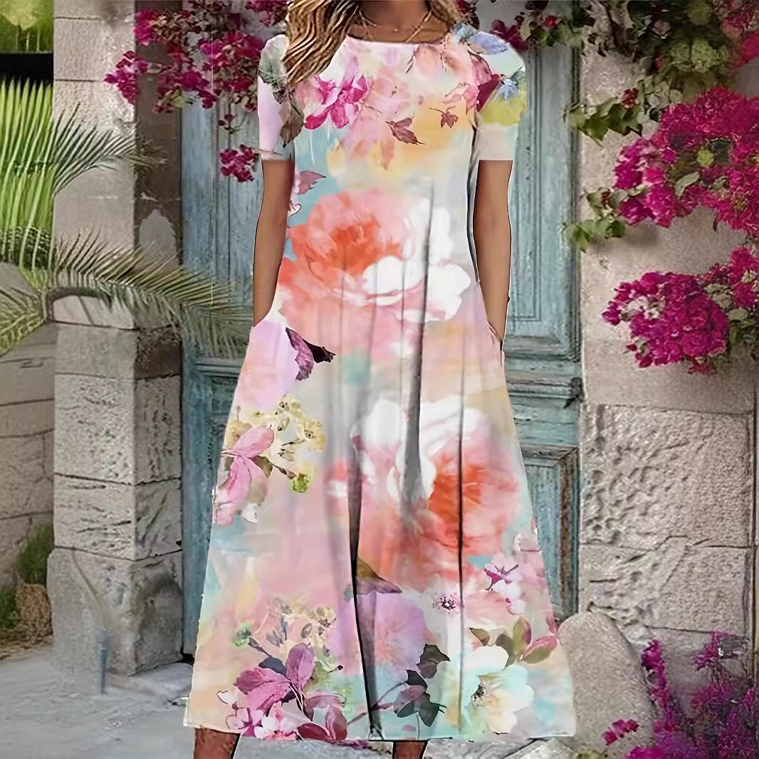 Dam A-linjeformad Kjol Blommigt Tryck Polyester-3